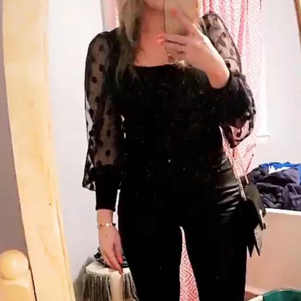 Sheer sleeve polka dot top